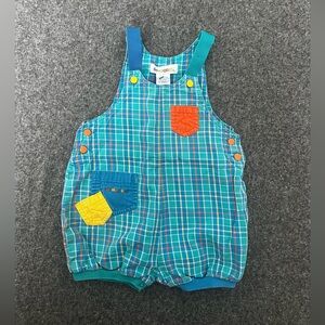 Gymboree Plaid Overalls with Blue and Orange Accents